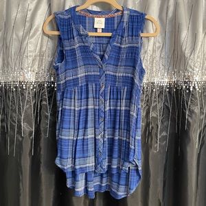Knox Rose Blue Plaid High Low Top